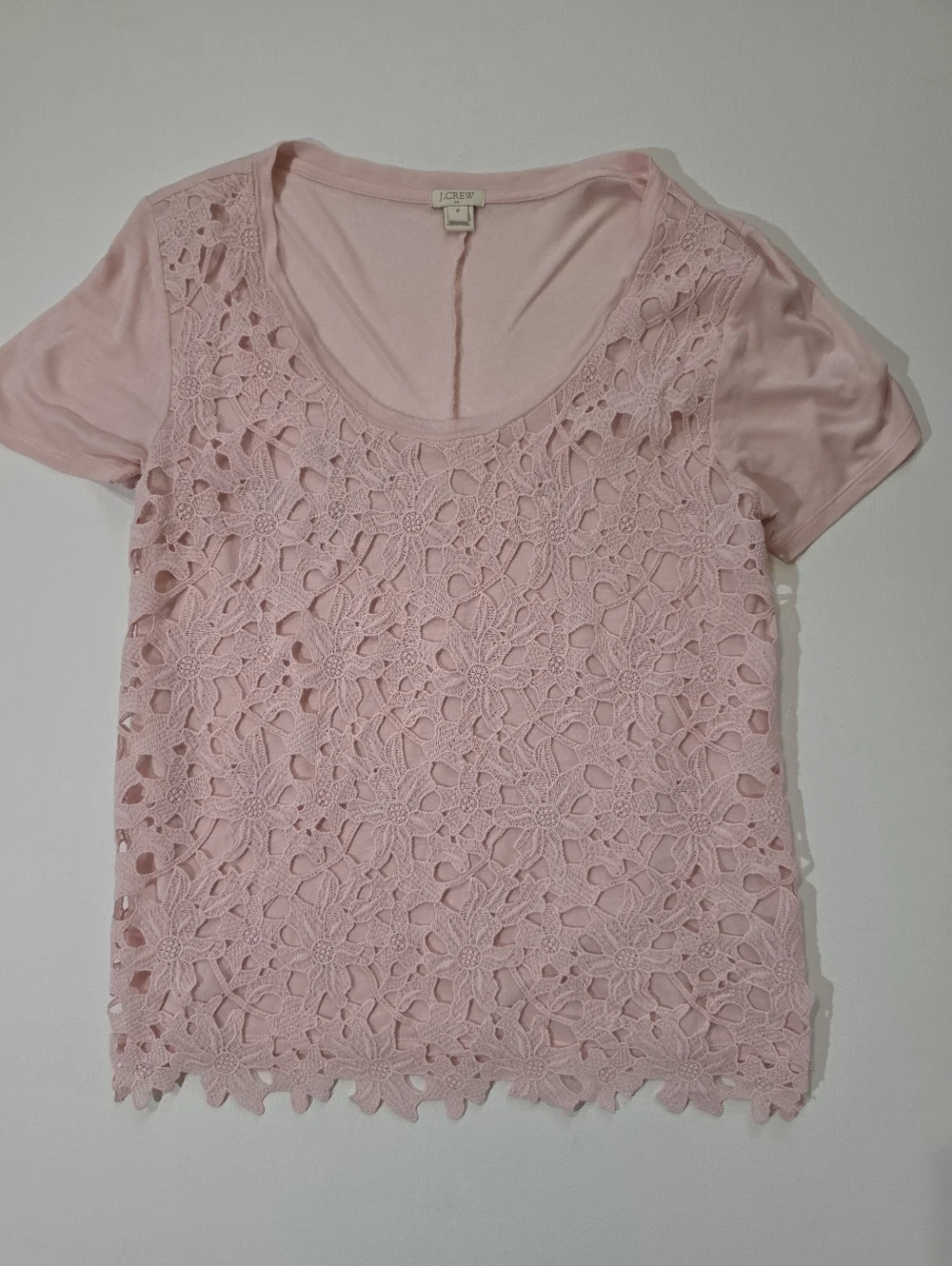 J. Crew Blouse Womens Medium Pink Lace Floral Overlay Mixed Media Feminine